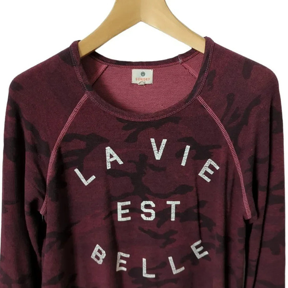 Sundry La Vie Est  Belle Camo Sweatshirt - Picture 4 of 5